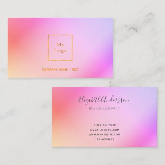 Logo roze paarse gouden regenboog elegant modern visitekaartje (Voorkant / Achterkant)