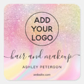 Logo roze regenboog glitter marmer chique haar mak vierkante sticker (Voorkant)