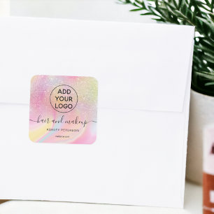 Logo roze regenboog glitter marmer chique haar mak vierkante sticker