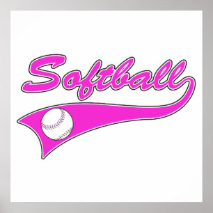 logo roze van het softbalmanuscripttekst poster