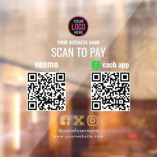 Logo Scan om te betalen CashApp Venmo QR-code Raamsticker (Vel 2)