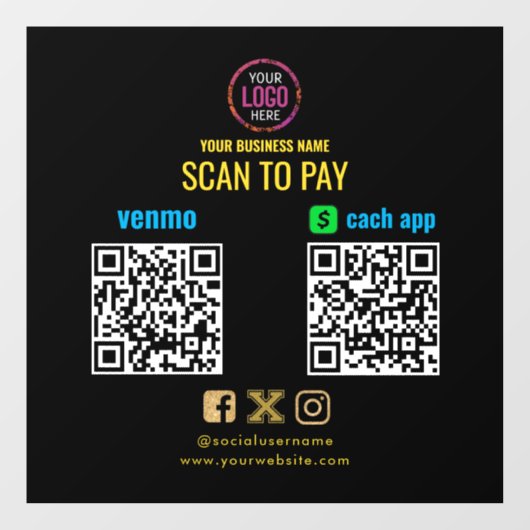 Logo Scan om te betalen CashApp Venmo QR-code Raamsticker (Vel)