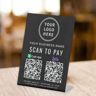Logo Scan om te betalen CashApp Zelle QR Codes Zwa Reclamebord Met Voetstuk