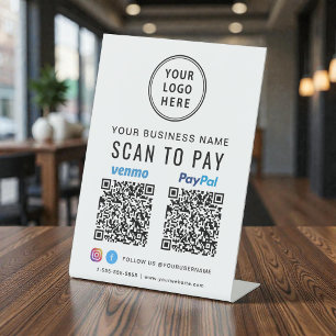 Logo Scan om te betalen Paypal Venmo QR-codes Reclamebord Met Voetstuk
