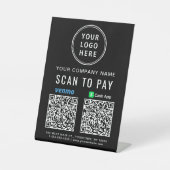 Logo Scan to Pay Venmo CashApp QR Codes Zwart Reclamebord Met Voetstuk (Voorkant)
