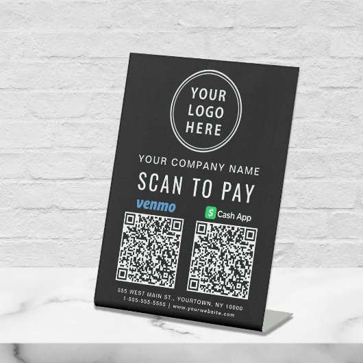 Logo Scan to Pay Venmo CashApp QR Codes Zwart Reclamebord Met Voetstuk