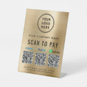 Logo Scannen naar PayPal QR-code Gold Reclamebord Met Voetstuk (Voorkant)