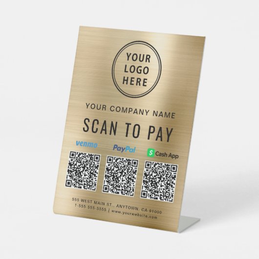 Logo Scannen naar PayPal QR-code Gold Reclamebord Met Voetstuk (Voorkant)