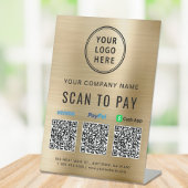 Logo Scannen naar PayPal QR-code Gold Reclamebord Met Voetstuk