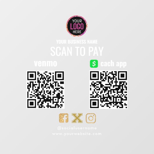 Logo Scannen naar PayPal Venmo QR-code Raamsticker (Vel)
