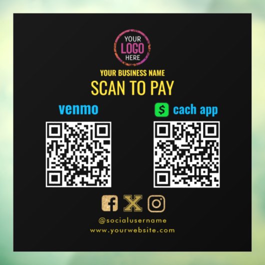 Logo Scannen naar PayPal Venmo QR-code Raamsticker (Vel 3)