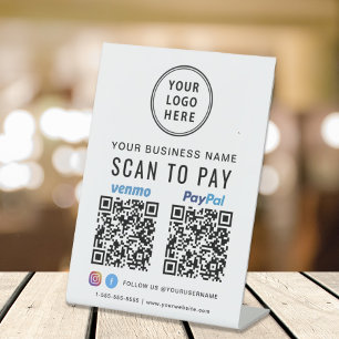 Logo Scannen naar PayPal Venmo QR-codes Reclamebord Met Voetstuk