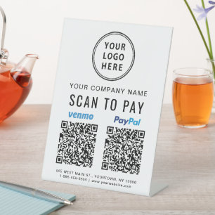 Logo Scannen naar PayPal Venmo QR-codes Reclamebord Met Voetstuk
