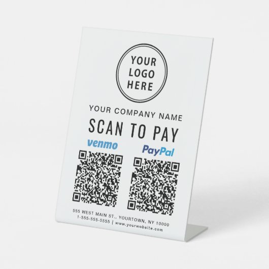 Logo Scannen naar PayPal Venmo QR-codes Reclamebord Met Voetstuk (Voorkant)