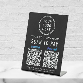 Logo Scannen naar PayPal Venmo QR-codes zwart Reclamebord Met Voetstuk
