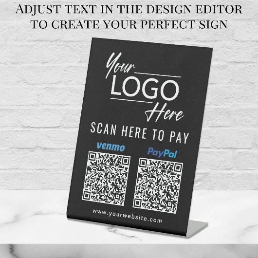 Logo Scannen naar PayPal Venmo QR-codes zwart Reclamebord Met Voetstuk