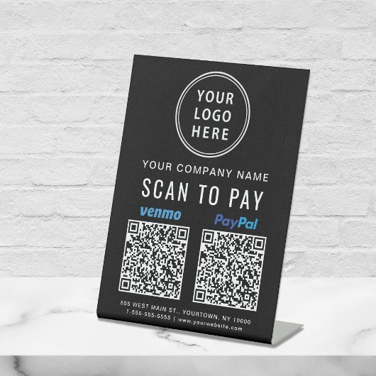 Logo Scannen naar PayPal Venmo QR-codes zwart Reclamebord Met Voetstuk