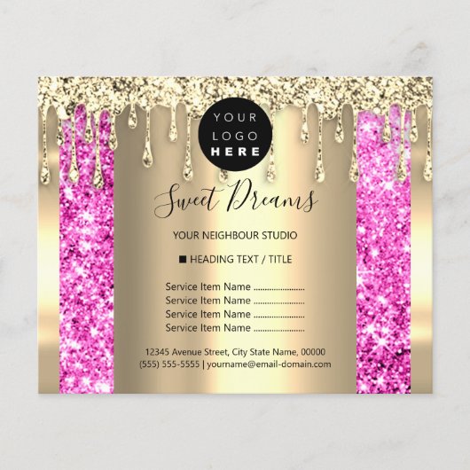 Logo Schoonheid Make-up Nagels Prijslijst Goud Roz Flyer (Voorkant)