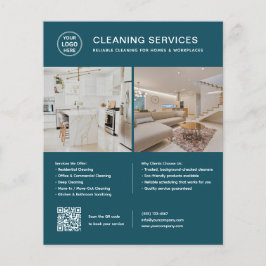 Logo Schoonmaakbedrijven Foto QR Code Teal Flyer
