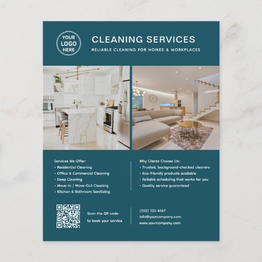 Logo Schoonmaakbedrijven Foto QR Code Teal Flyer (Voorkant)