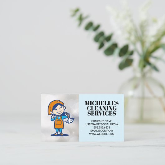 Logo Schoonmaakster | Huis Diensten Visitekaartje (Staand voorkant)