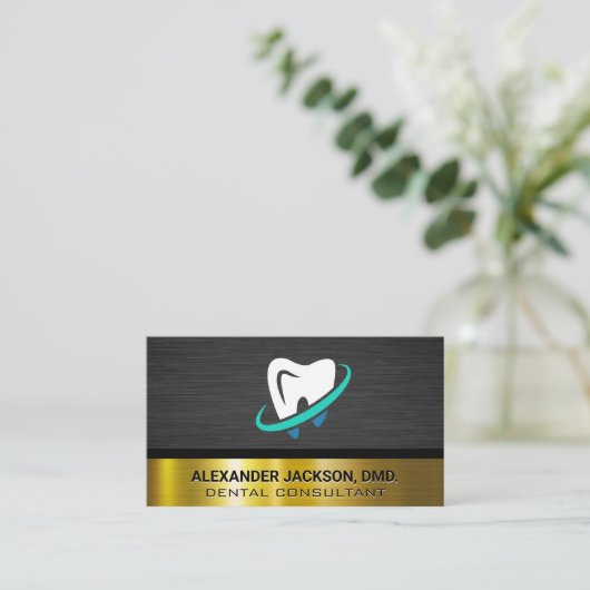 Logo schoonmaken tand | Goud donker metaal Visitekaartje (Staand voorkant)