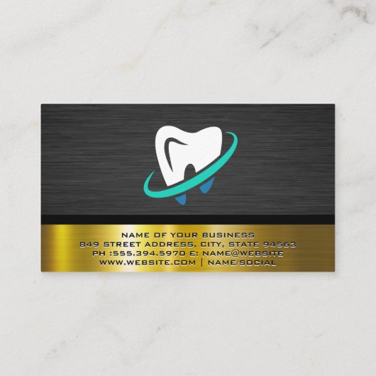 Logo schoonmaken tand | Goud donker metaal Visitekaartje (Achterkant)