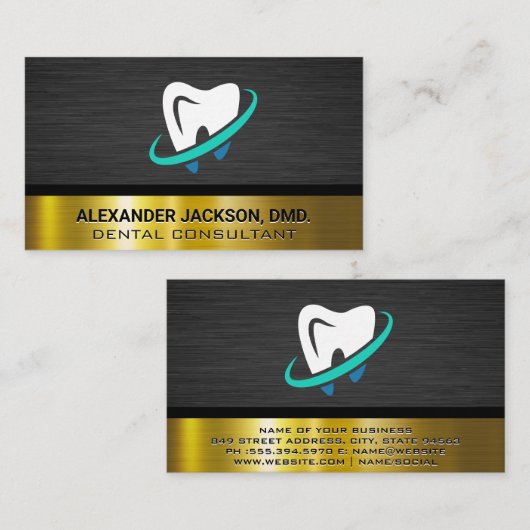 Logo schoonmaken tand | Goud donker metaal Visitekaartje (Voorkant / Achterkant)