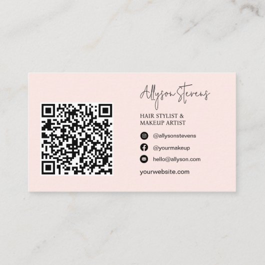 Logo script Blush roze haren make-up qr code Visitekaartje (Achterkant)