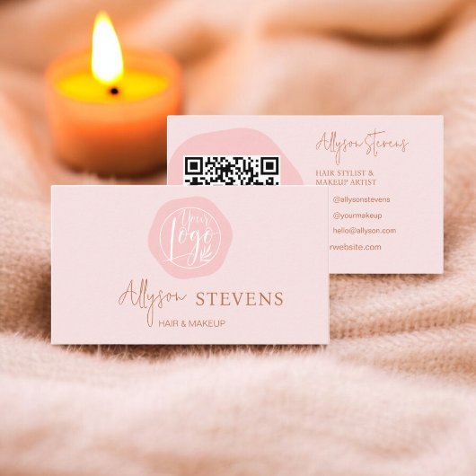 Logo script boho roze haar make-up qr code visitekaartje