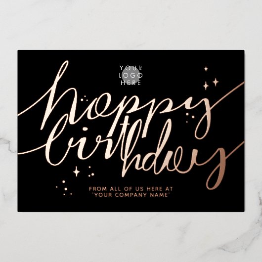 Logo Script Business Birthday Roos Gold Kaart (Voorkant)