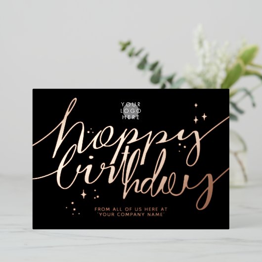 Logo Script Business Birthday Roos Gold Kaart (Staand Voorkant)