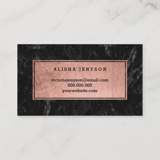 Logo script faux roos goud zwarte marmer visitekaartje (Achterkant)