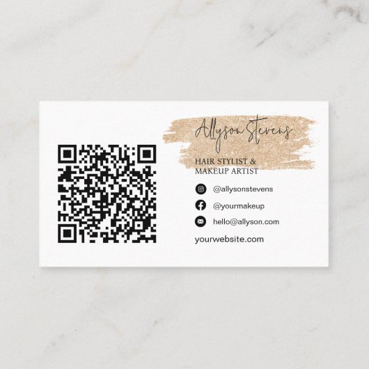 Logo script gold glitter hair make-up qr code visitekaartje (Achterkant)