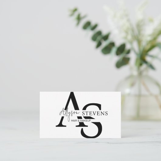 Logo Script initialen Hair Make-up QR-code Visitekaartje (Staand voorkant)