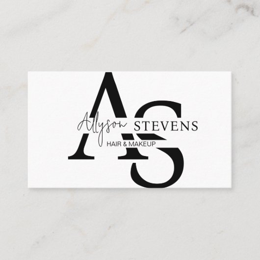 Logo Script initialen Hair Make-up QR-code Visitekaartje (Voorkant)