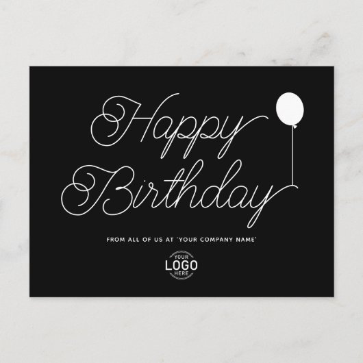 Logo Script Minimal Black Business Happy Birthday Briefkaart (Voorkant)