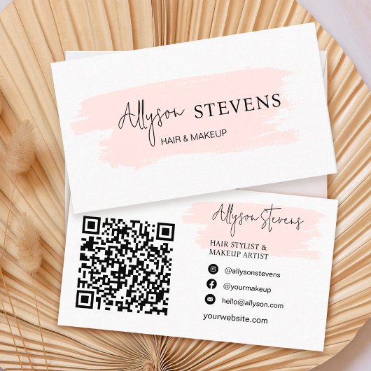 Logo script roze borstelharen make-up qr code visitekaartje