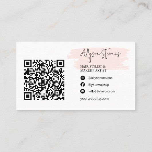 Logo script roze borstelharen make-up qr code visitekaartje (Achterkant)