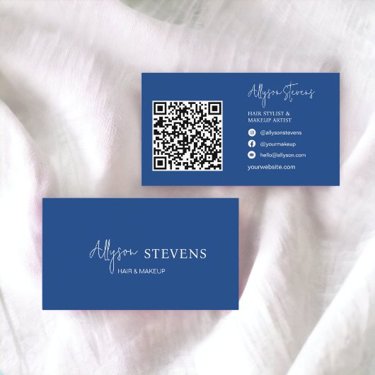 Logo script wit blauw haar make-up QR code Visitekaartje