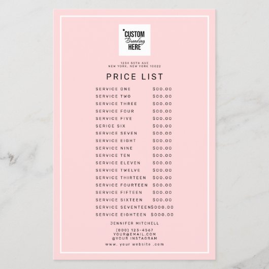 Logo Service Prijslijst Menu Roze (Voorkant)