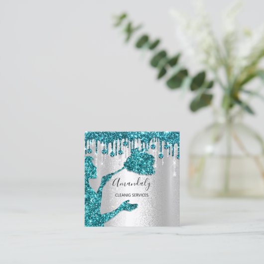 Logo Silver Diamond Maid House Cleaning Services Vierkante Visitekaartje (Staand voorkant)