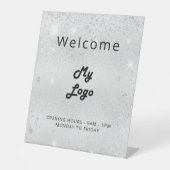Logo Silver Glitter Welkom Business Reclamebord Met Voetstuk (Voorkant)