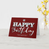 Logo Silver Lettering Burgundy Business Birthday Kaart (Gele Bloem)