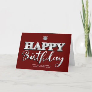 Logo Silver Lettering Burgundy Business Birthday Kaart