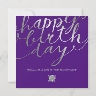 Logo Silver Script Lettering Chic Paars Birthday Kaart