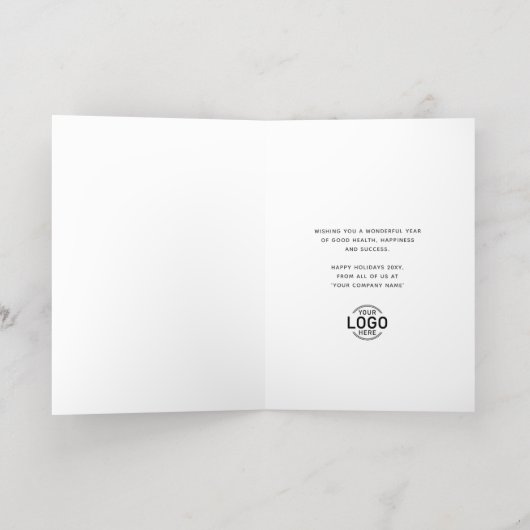 Logo Simple Christmas Tree Red Ribbons Business Folie Feestdagenkaart (Binnenlaag)