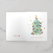 Logo Simple Christmas Tree Red Ribbons Business Folie Feestdagenkaart (Buiten Laag)