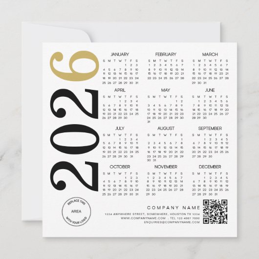 Logo Simple Corporate QR Code 2026 Kalender Feestdagenkaart (Achterkant)