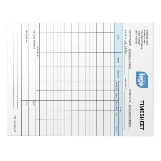 Logo Simple Employee Business Time Sheet Notepad Notitieblok (Voorkant)